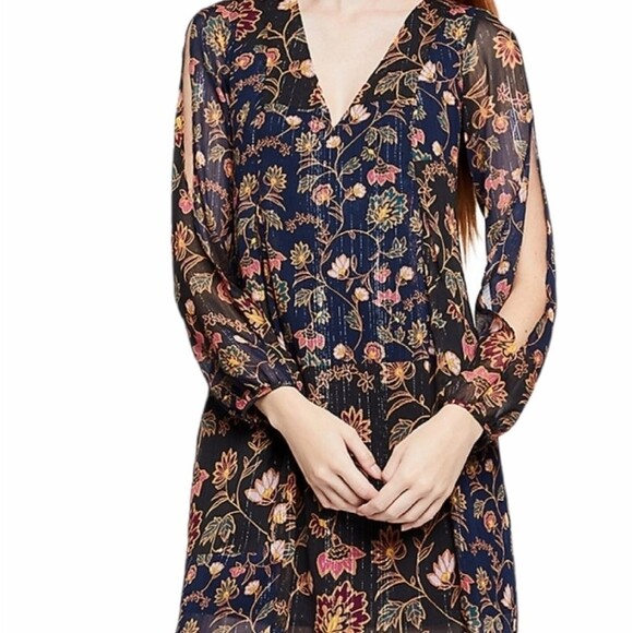 BcbgenerationMetallic‎ Floral Bow Back Dress XXS - Picture 10 of 13